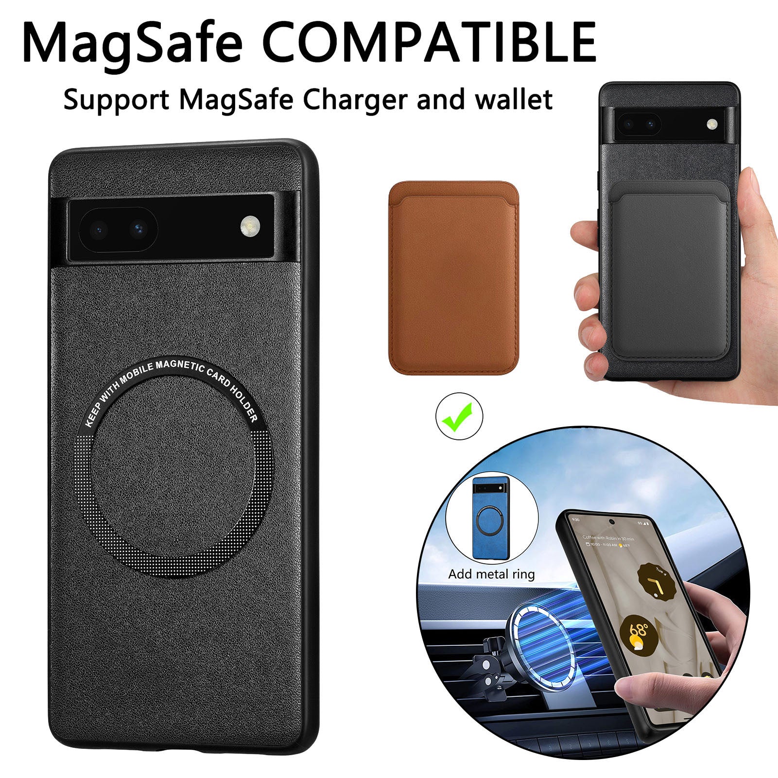 For Google Pixel 6a Drop-proof Phone Case Compatible with MagSafe PU Leather Coated PC TPU Phone Cover For Google Pixel 6a Drop-proof Phone Case Compatible with MagSafe PU Leather Coated PC TPU Phone Cover
